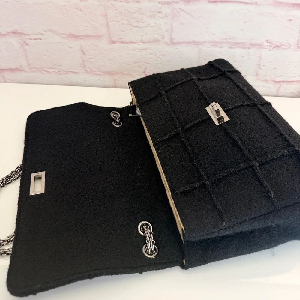 Chanel Wool Jumbo Chocolate Bar Mademoiselle Flap Black